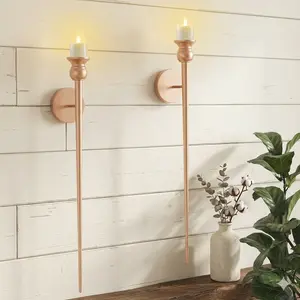 Metal Wall Mount Candle Sconces with LED Flameless Taper Candles and Remote Timer  Wall Hanging Sconces Set for Living Room Fireplace Hallway Stairway (gold,2 Set)