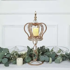 Metal Crown Spiral Gold Pillar Candle Holder Stand 18" - Jeweled Votive Candle Centerpiece
