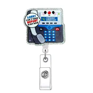 Cartoon Phone Retractable Badge Reel, 1 Count ID Holder with Clip for Nurse Doctor Student & Office Staff, Identification Badges & Supplies, ID Card Holder, Badge Reels Retractable