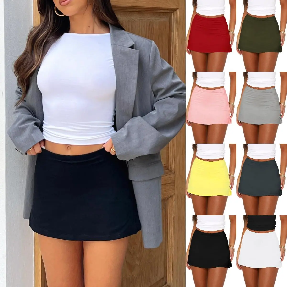 Danedvi Women's Solid Basic Cotton-Polyester Blend Pencil Mini Skirt - High Waist, Skin-Friendly, Stretch-Fitted, Split Hem Bodycon Bottoms for All-Season Wear
