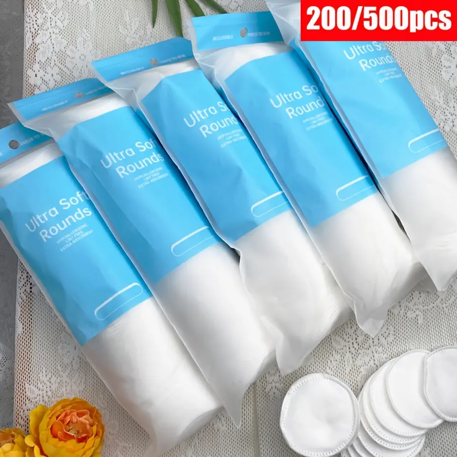 200/500pcs disposable round makeup pads, cleansing puffs, makeup remover pads, suitable for daily facial cleansing and nail polish removal, travel-portable -- 100 pieces per pack, 6*6cm