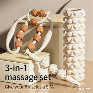 3-in-1 Massage Set, Foam Roller + Leg Massager + Trigger Point Massage Roller, Deep Tissue Muscle Relief Kit for Yoga, Gym, Post-Workout Recovery & Body Sculpting
