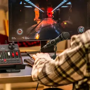 Podcast Equipment Bundle, All-in-One Audio Interface DJ Mixer with 2 Condenser Microphones, Recording Studio Kit Live Sound Card for Singing Broadcast, Live Streaming, Gaming