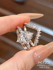 Luxury Geometric Water Drop Ring Set, 2 Piece Stackable Rings, High-End Feel, Perfect for Anniversary, Wedding, Gift, Bridal Set Rings