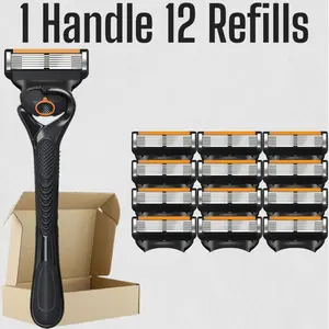 Men's Razor Set, 1 Handle with 12/24/36/48 Replacement Heads, 6-Layer Blade, Nano Cutting, Sharp, Smooth Shave, Stainless Steel, Durable