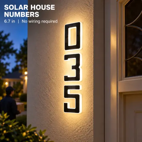 Isunmea 6.7 Inch Solar Lighted House Numbers for Outside, Waterproof LED Address Numbers Signs for Houses, Backlit Illuminated Exterior Modern House Numbers Light, Decorate Your Door Number