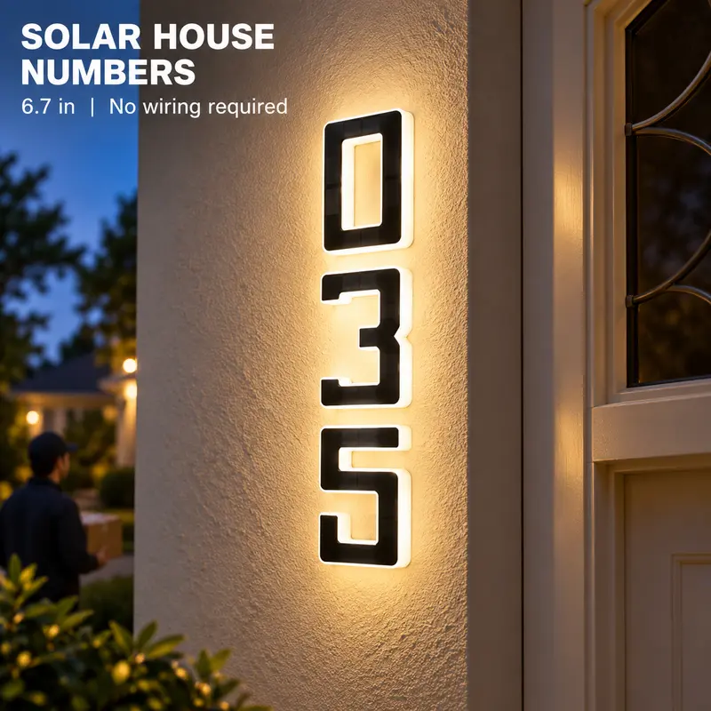 Isunmea 6.7 Inch Solar Lighted House Numbers for Outside, Waterproof LED Address Numbers Signs for Houses, Backlit Illuminated Exterior Modern House Numbers Light, Decorate Your Door Number