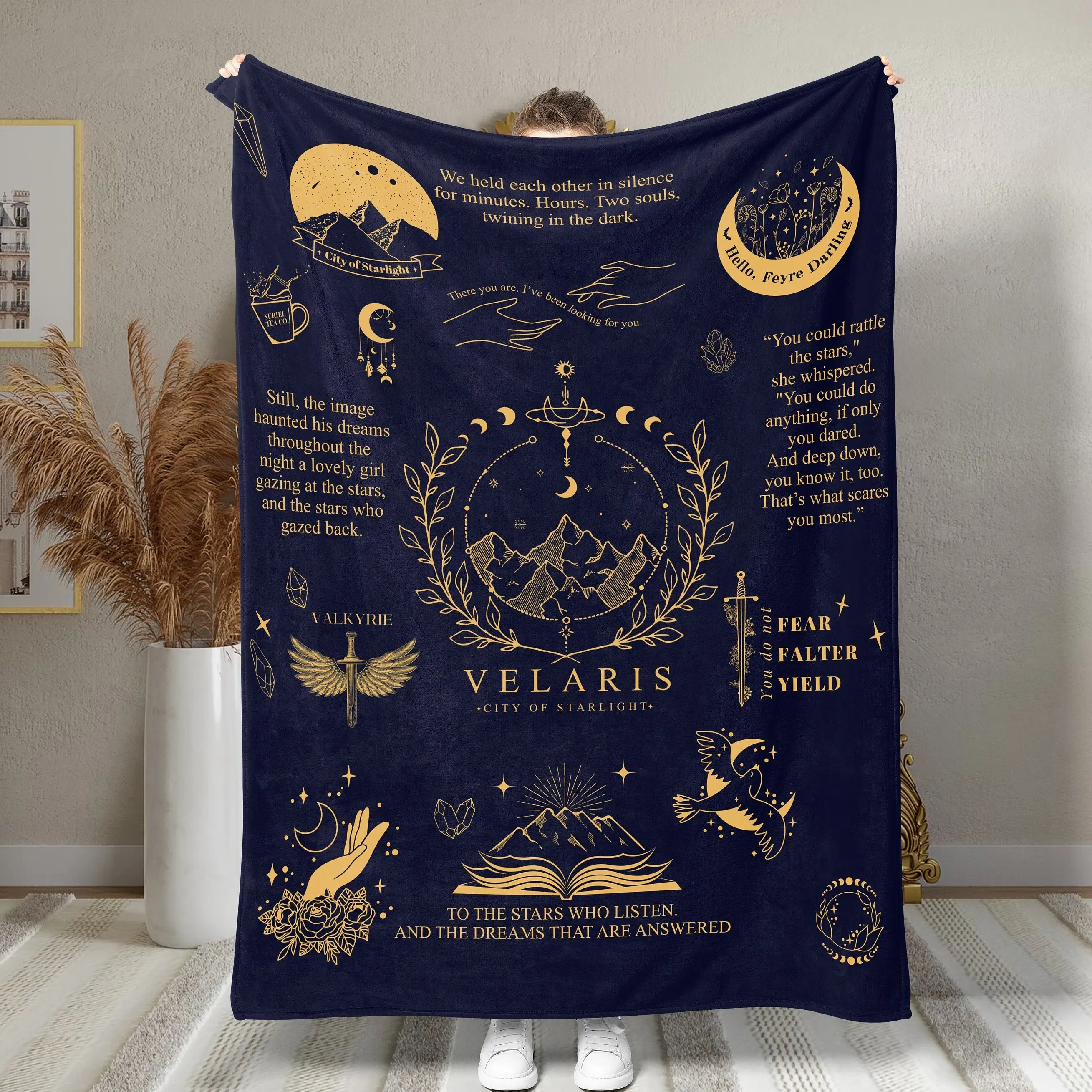 Velaris City of Starlight Throw Blanket, ACOTAR SJM Reading Merch, Sarah J Maas Court of Dreams Quote, Rhysand and Feyre Night Court Gifts
