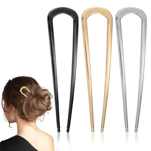 3 PCS French Hair Pins 5.5 Inch U-Shaped Metal Clips for Buns Thick Hair Women Black Gold Silver