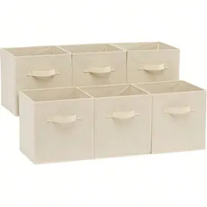 6-Pack Foldable Fabric Storage Bins, 13"*13" Beige Cubes for Shelves & Closets