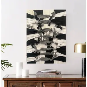 18x24 "Balance" Fabric Black Gray White Knot Plaster Acrylic Paint Canvas Signed Art Piece 2024