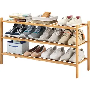 Long Shoe Rack, 3-Tier  Stackable Shoe Shelf Storage Organizer, Shoe Stand for Closet, Entryway and Hallway