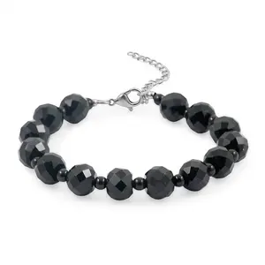 Black Spinel and Black Obsidian 80.00 ctw Beaded Bracelet in Stainless Steel 7.25 In