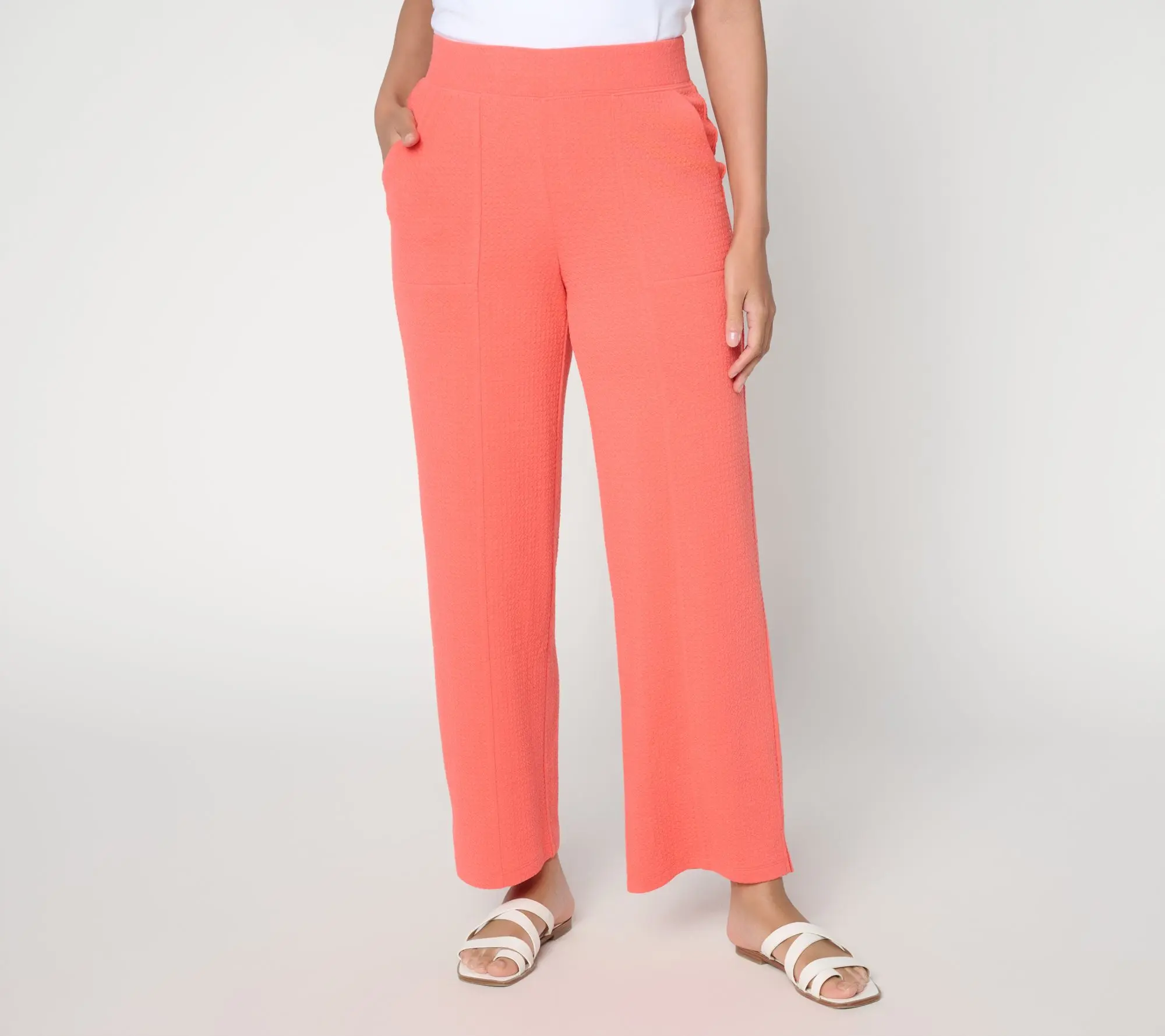 Denim & Co. Active Petite Textured Jacquard Wide Leg Ankle Pants