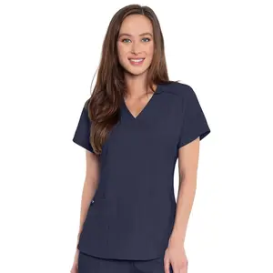 Med Couture Touch MC7459 Women's Shirttail V-Neck Scrub Top | Rib-Knit Panels & Elongated Hem | XS–3XL