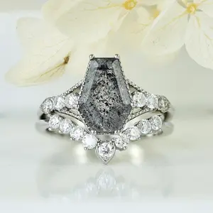 Janefashions Herkimer Diamond Moissanite Engagement Wedding Bridal Ring Set 925 Sterling Silver S19910
