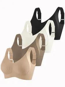 Women's Seamless Wireless Sports Bra Breathable Set, Running Workout Bras, Medium Support, Adjustable Straps, Stripe Rib Design, Comfortable Fit, Gym Workout Accessories