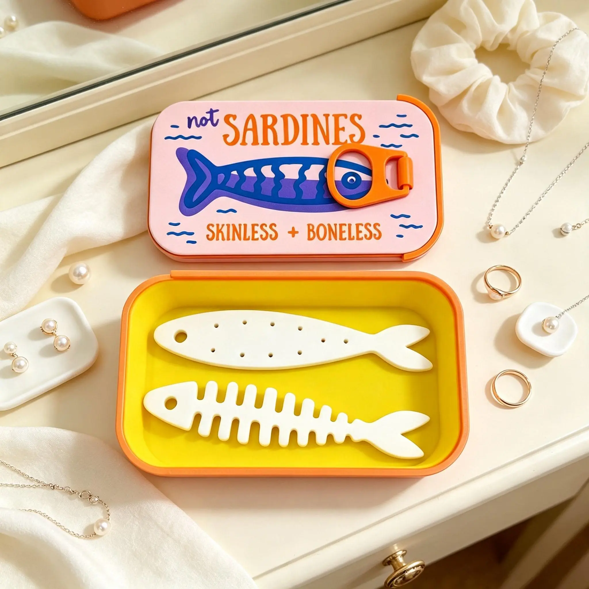 Portable Sardine Shape Jewellery Storage Box,Cute Travel Jewellery Organizer Case for Rings,Earrings & Necklaces, Mini Beach Inspired Accessories Holder Gift for Women