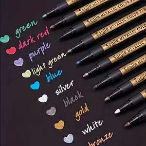 1 Set of 10 Metallic Colored Markers, Art Markers Pen, Medium Tip, Compatible with Plastic Surfaces, Mixable Ink, Ideal for Drawing, Rock Crafts, Card Making, Scrapbooking, Suitable for Crafts, School and Office Supplies