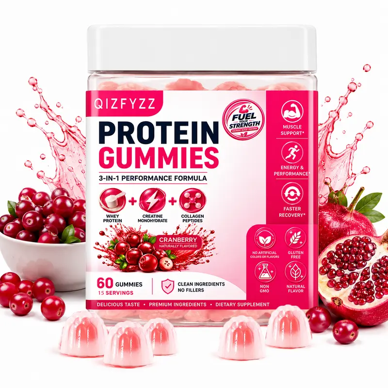 3-in-1 Creatine Gummies - Clean Ingredients, Whey Protein, Collagen Peptides, 0 Sugar, Berry Flavor, Muscle Support, Energy & Recovery Aid, Prop 65 Safe Fitness Supplement for Men & Women