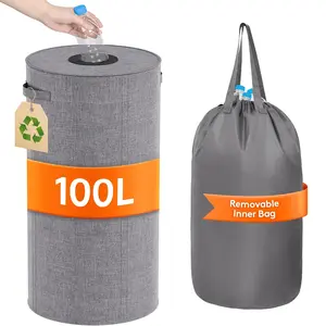Lifewit 100L Recycling Bin for Kitchen with Lid & Reusable Inner Bag, Gray Household Items Cover, Durable Design for Home Organization