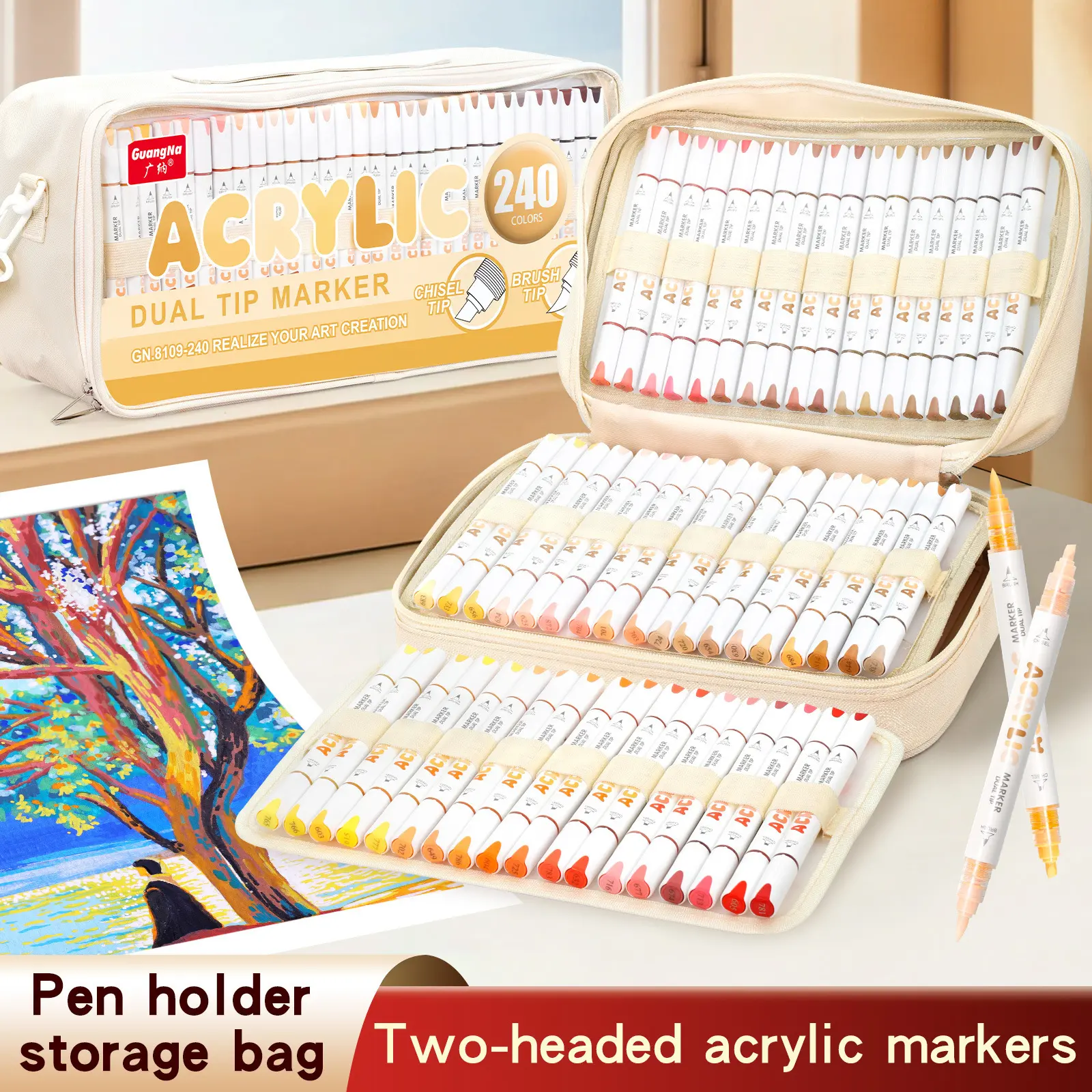 Guangna Multi-Material Painting Essentials, 240 Colors Acrylic Markers, Odorless Graffiti Pens for Office, Study, Drawing Supplies