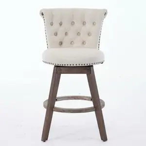 26 Counter Height Bar Stools Set Of 2, 360 Swivel Stools With Back  Hand - Tufted Button - Trimmed Edges, Upholstered Velvet Kitchen Counter Stools On Wood Legs,Beige,SW1868BG