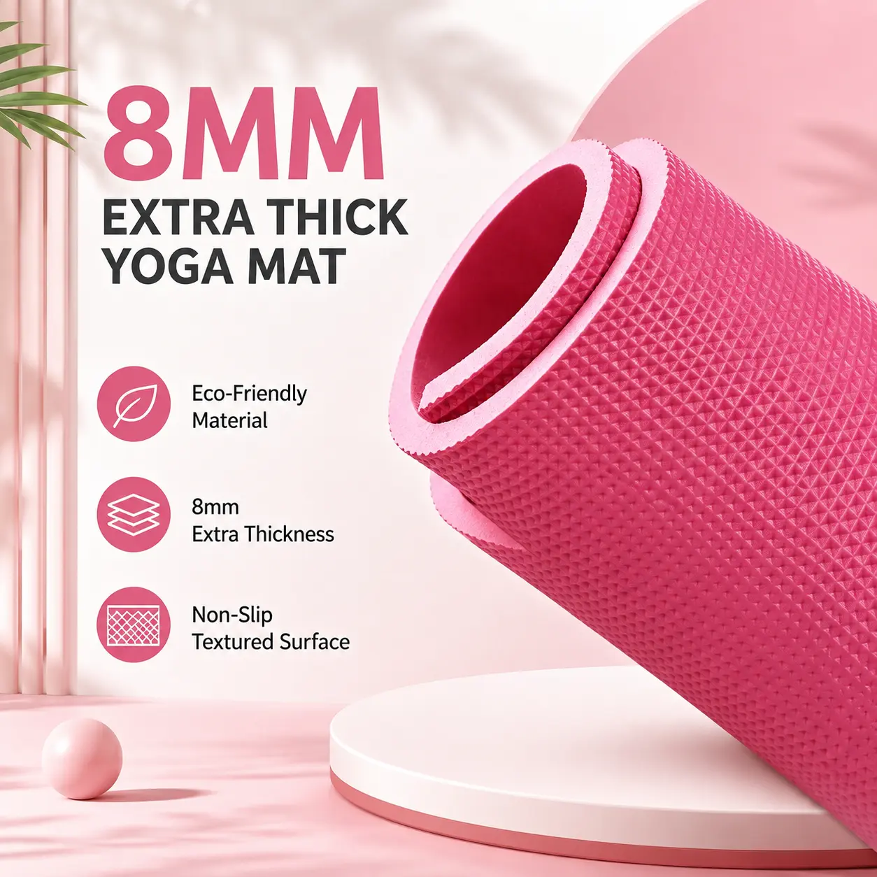 Home Workout Mat For Women, Men And Kids. Thick Non Slip Yoga Mat For Pilates And Fitness. Pink And Blue Yoga Mats