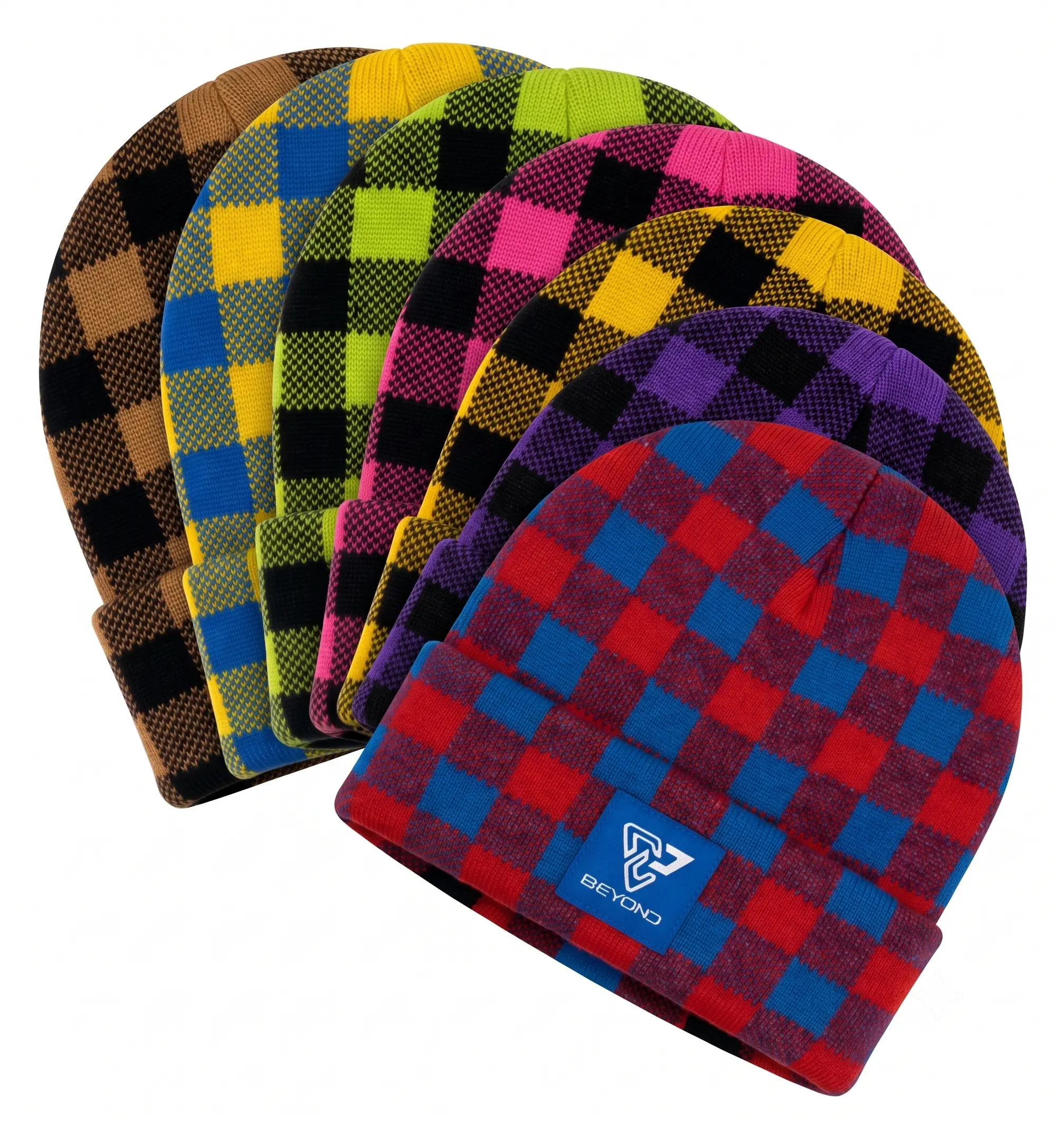 Knit Cuffed Checkered Beanie