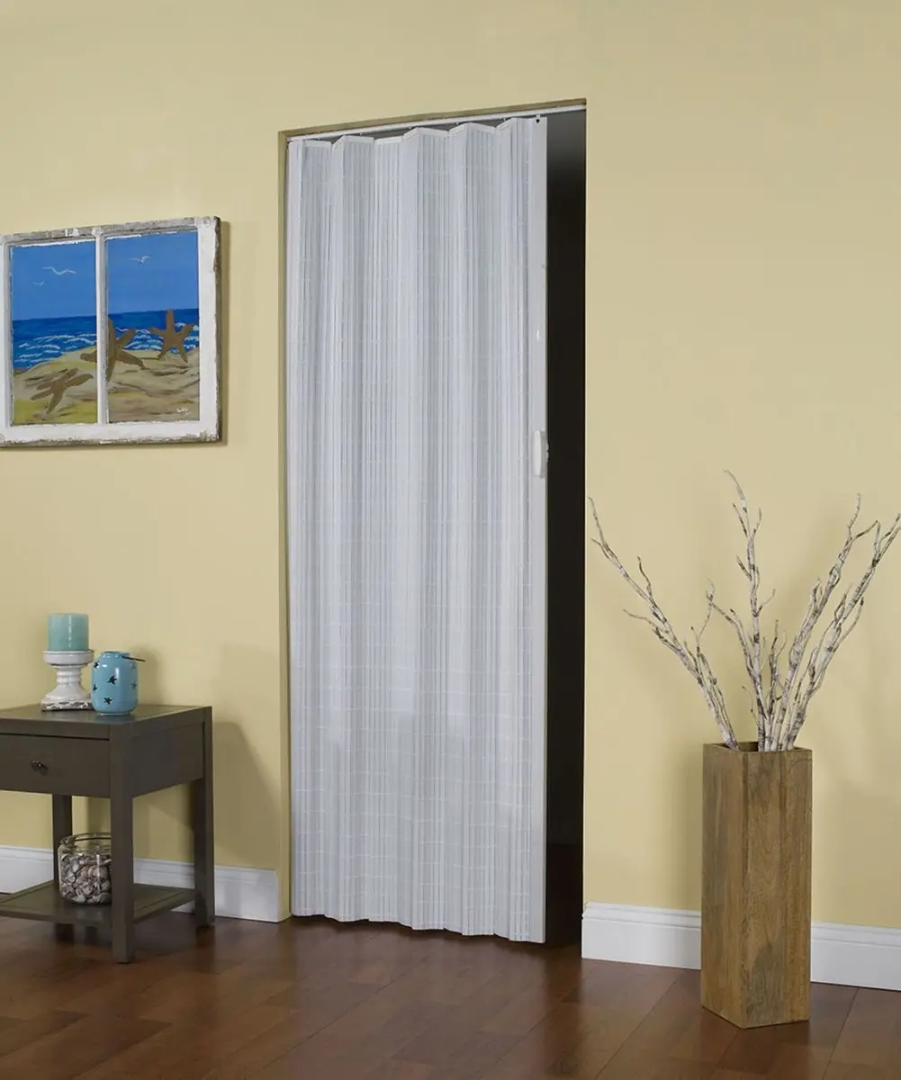 212 MAIN 32x80 in. Horizon Vinyl Folding Door - White, Accordion Fold, Space Saver, Includes Hardware, Vertical Shade, Vinyl Slats