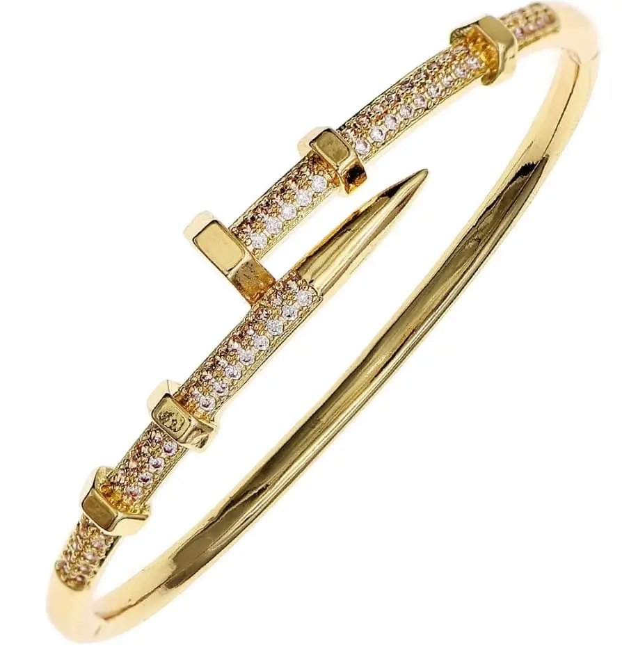Modern nail bracelet with crystals made of stainless steel