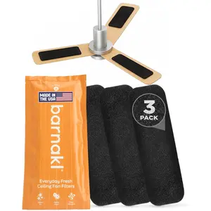 Ceiling Fan Air Purifier Pads, Activated Coconut Shell Carbon Filters Trap Dust, Odors & Allergens, Easy-Stick Universal Fit for Ceiling Fan Blades, Odorless & Unscented - 3 Count