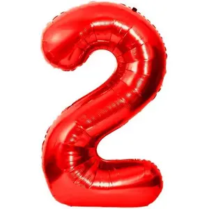 Birthday Balloons 40" Number Balloon w/Blow Up Straw Red Color Part Decorations Long Balloons 53448 (2)