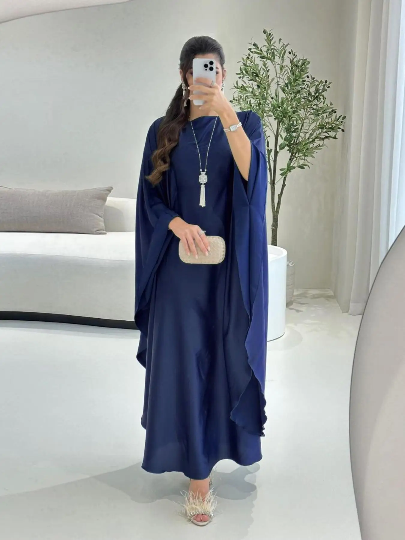 Women's Ramadan Plain Elegant Muslim Abaya Dress, Long Loose-Fit Woven Fabric, Casual Style for All Seasons, No Waist Belt Design, Loose Abayas