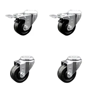 212 MAIN Stainless Steel Phenolic Bolt-Hole Swivel Caster with Lock Brake, 3x1.25 in. Black Wheels, Floor-Safe - Set of 4 (Service Caster SCC-SSBHTTL20S314-PHS-2-S-2)