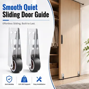 Vertical Track Roller Pulley Sliding Door Bottom Guide 2.91×2.68×0.83 Inch 1.23 Oz Nylon Roller Aluminum Holder Stable Door Limiter For Barn Door Cabinet Wardrobe Smooth Silent Sliding Spare Component