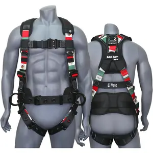 Fall Protection Full-Body Premium Safety Harness, 8” Thick Support Belt, Aluminum D-Rings, Tongue Buckle (OSHA/ANSI PPE)
