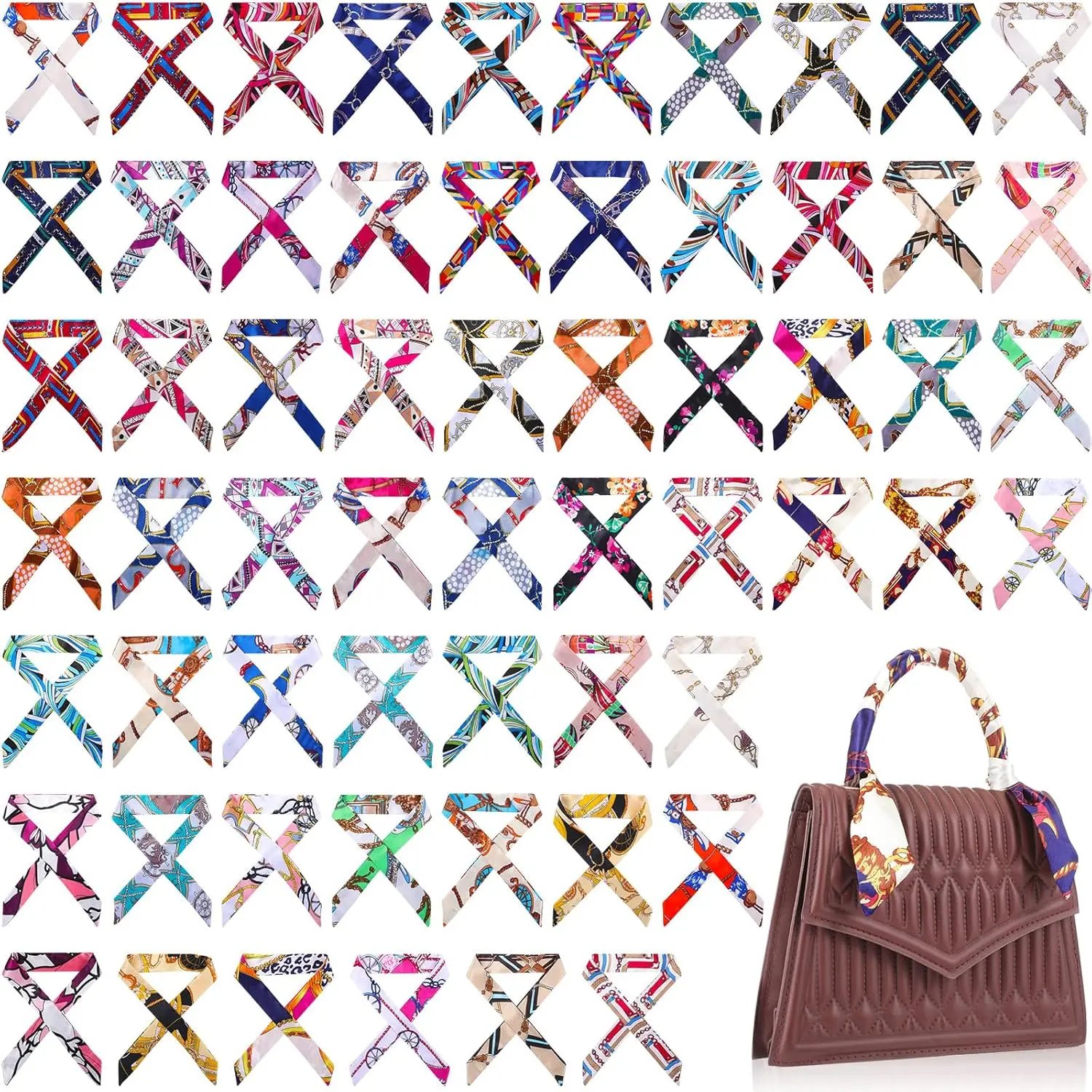 Skinny Purse Scarf for Women Handbag Scarves Ribbon Satin  Neckerchief Silk Headband Charm for Decoration