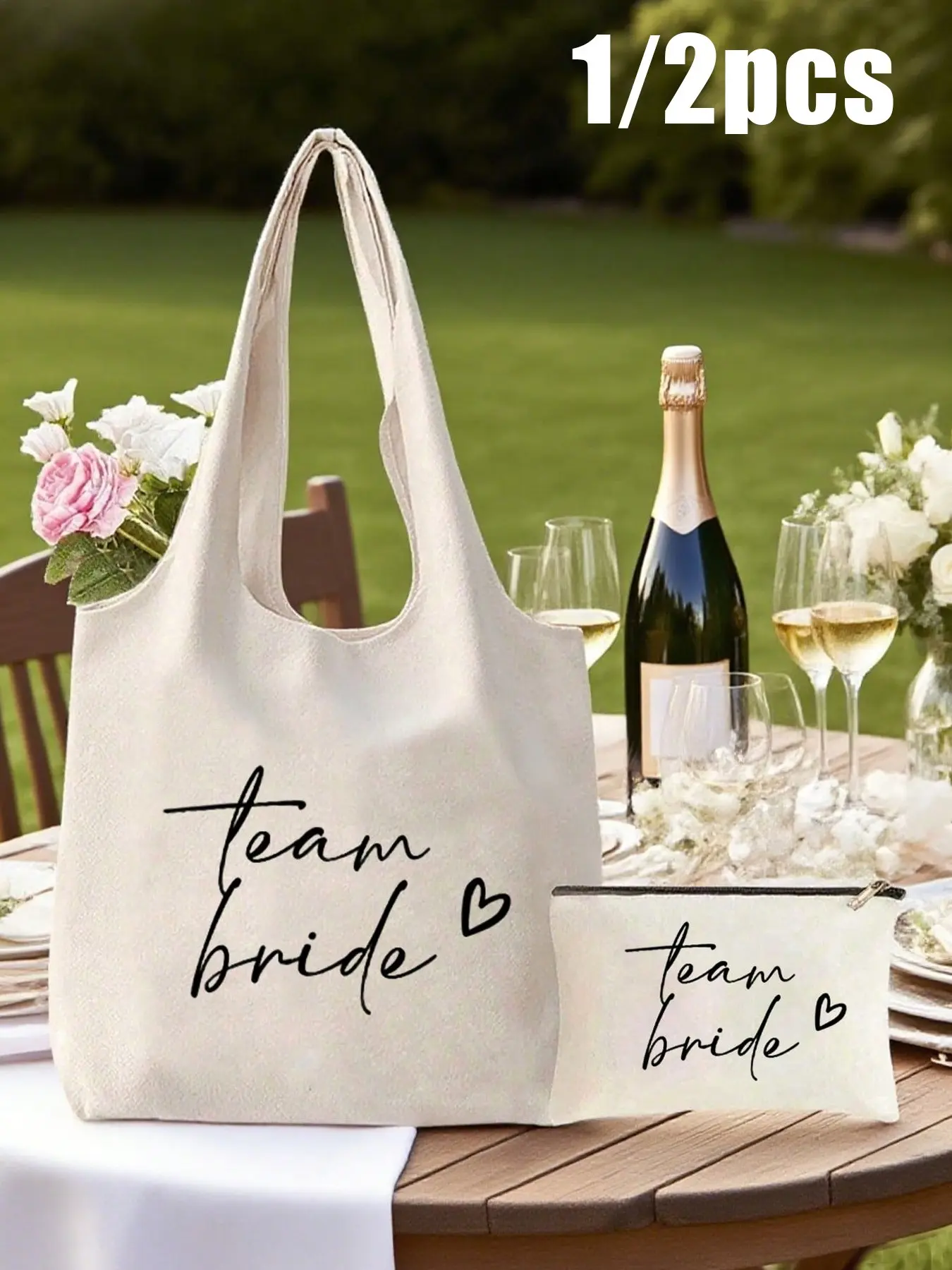 Bride Canvas Tote Bag with Makeup Pouch, Personalized Bride Gift, Perfect for Wedding, Bachelorette Party, Engagement, Honeymoon
