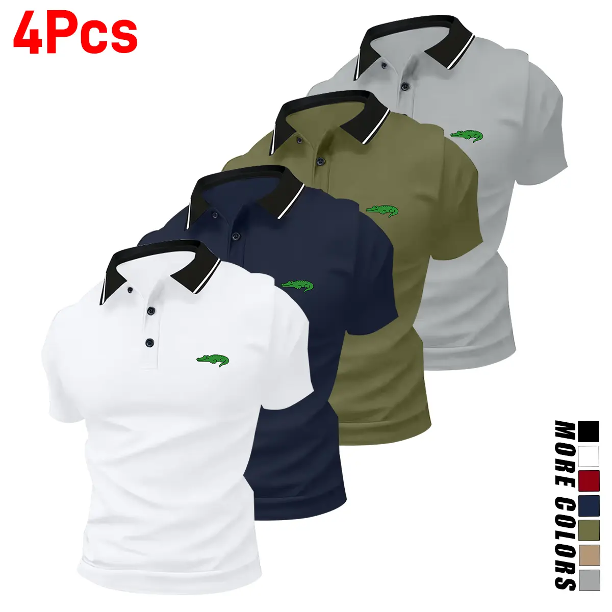4-pack men’s summer tops with animal print patterns, button placket and collar; polyester polo shirts that are machine washable, comfortable and stretchy—suitable for golf, everyday casual wear, fishing, and camping.,back to school,back to school shopping