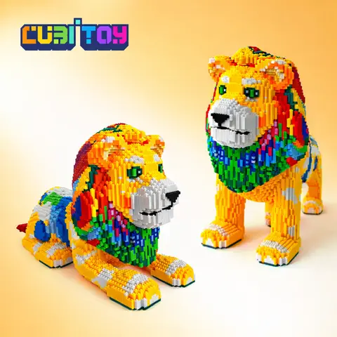 CubiToy Animal Series Standing and Lying Lion (18,888 PCS each) 3D Micro Building Block Model Collectible Toy Animals