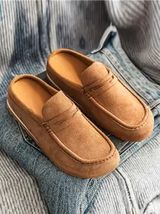 Men's All-Season Fashion Mule Half Slippers, Slip On Mules, Comfortable Soft Insole Design, PU Leather Upper, Casual Home Shoes, One-Piece Slip-On