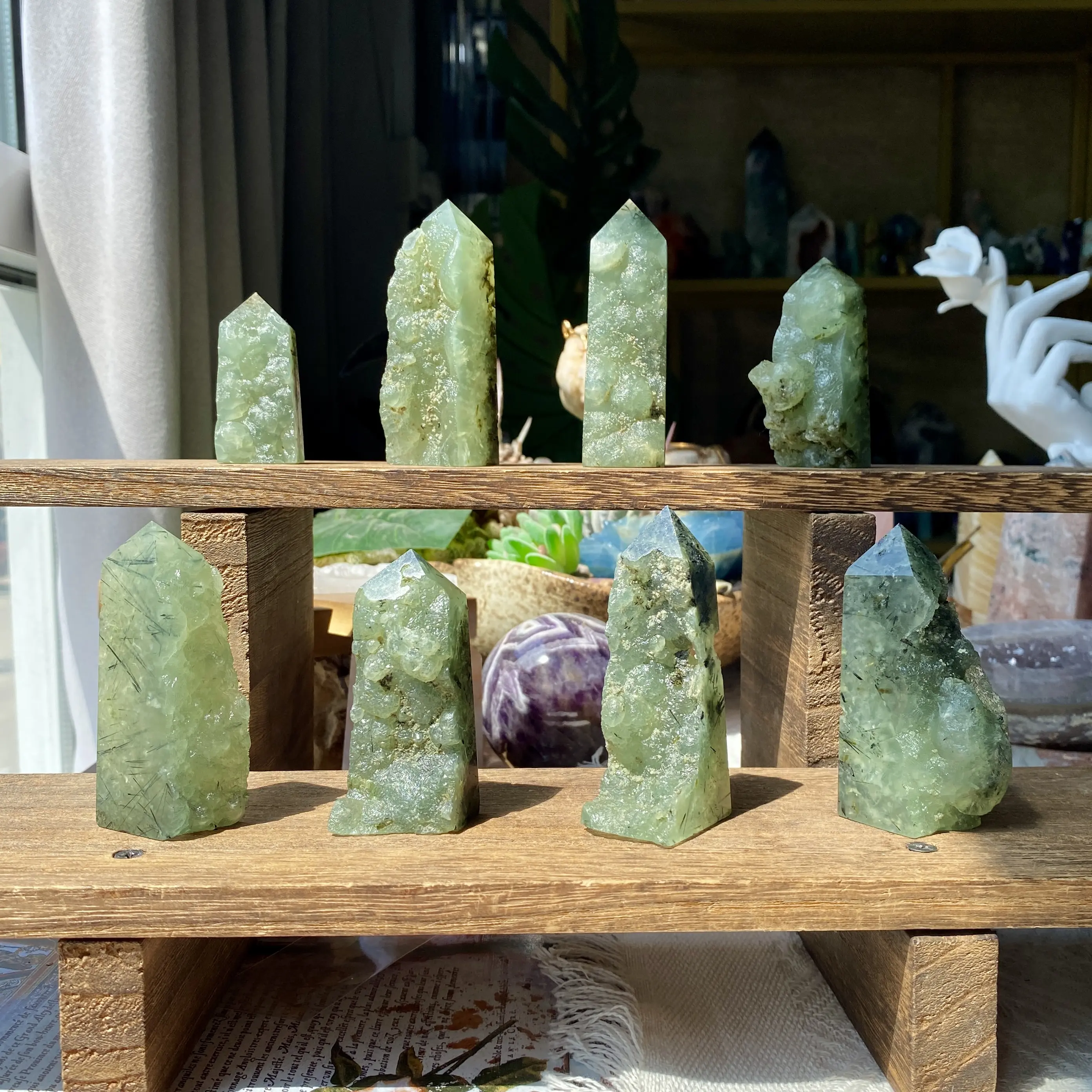 Natural Crystal Prehnite Point Collection