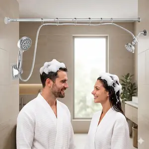Dual Shower Heads, High Pressure 5-Setting Handheld & Rainfall Spa, Renter-Friendly Slider Bar,2 Person& Couples, Easy Install, Gifts for Men& Women, Chrome outdoorfun
