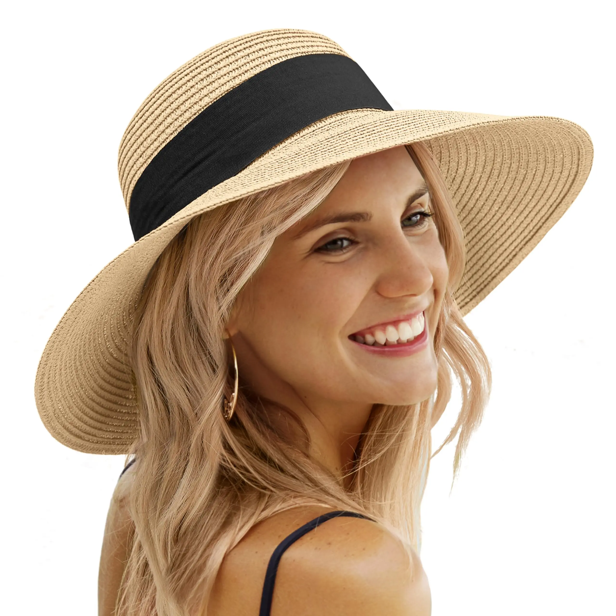 Women\'s UPF 50+ Foldable Beach Straw Sun Hat with Chin Strap Women main image 3