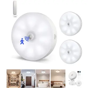Wireless Motion-Sensing Light (2-pack)—Rechargeable, portable, ceiling-mountable indoor night light with motion sensor; requires no wiring. Ideal for automatic lighting in bedrooms, living rooms, bathrooms, stairways, closets, and hallways.
