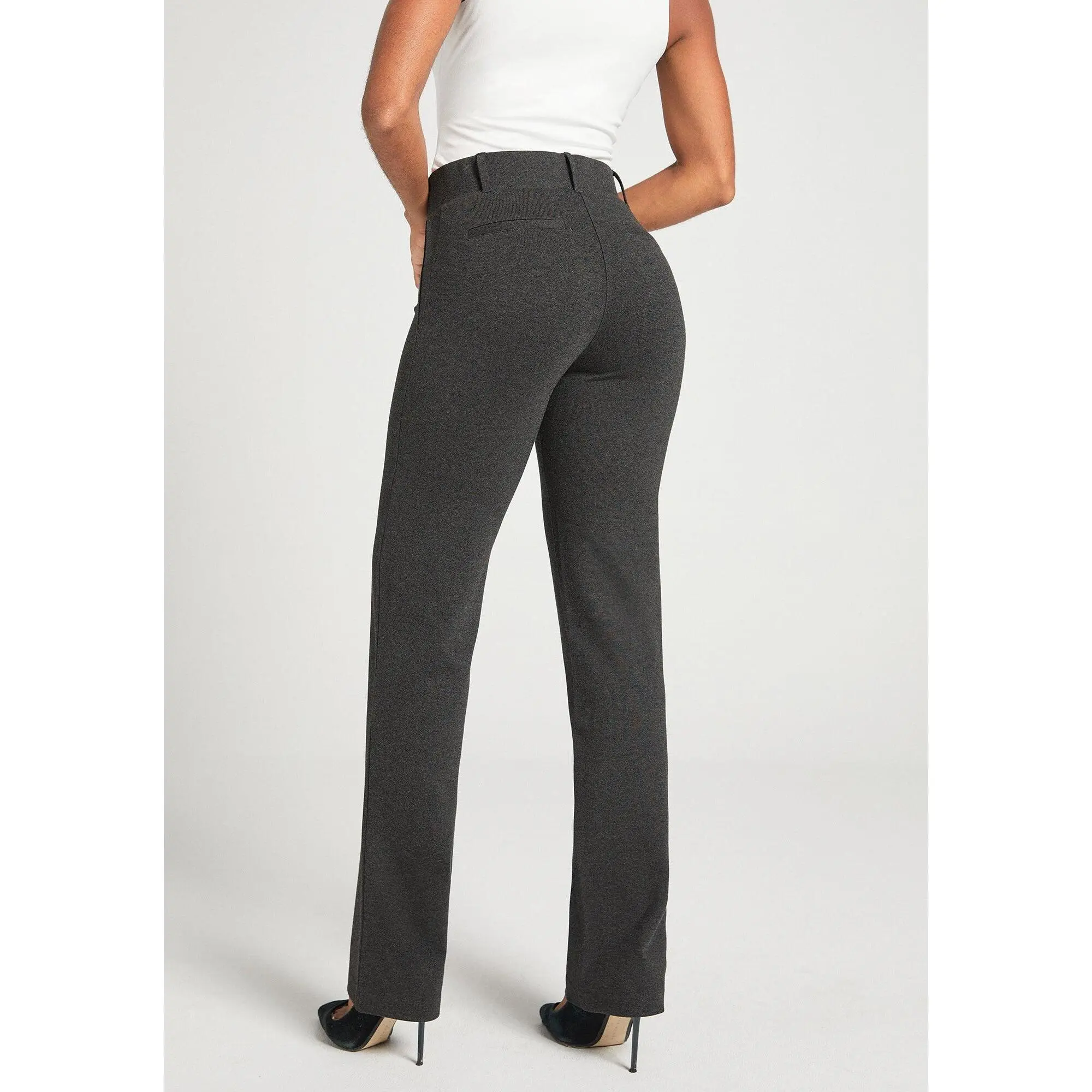 Betabrand Classic Dress Pant Yoga Pant Straight Leg, Mid Rise Waist -  Charcoal (XS-XXL Regular, Petite, Long) Wrinkle Resistant Stretch Ponte  Knit - TikTok Shop