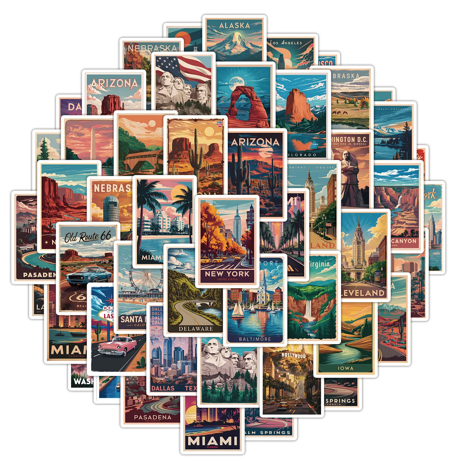 50pcs Retro Travel Series Stickers, Office Supplies and Notebook Accessories, Suitable for Scrapbooks, Diaries, Laptops, Water Bottles, Cars, Etc., Based on A Design Inspired By Faith, Sticker Decals, Decal Set