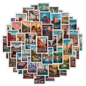 50pcs Retro Travel Series Stickers, Office Supplies and Notebook Accessories, Suitable for Scrapbooks, Diaries, Laptops, Water Bottles, Cars, Etc., Based on A Design Inspired By Faith, Sticker Decals