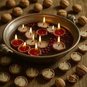 24 Pcs Floating Candles Mini Walnut Floating Tea Lights Candles for Centerpieces Weddings Home Night Gifts Decorations